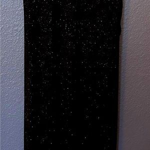Long, slinky black glitter formal dress.